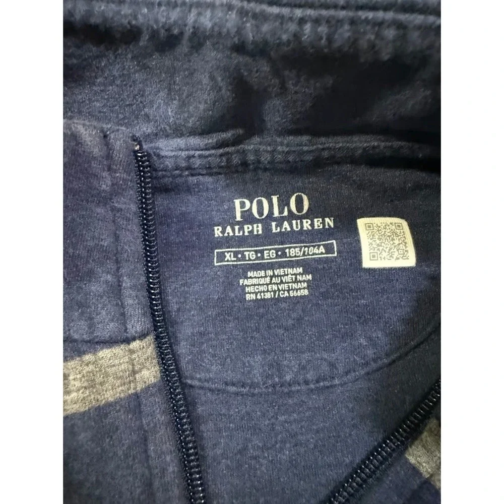 Polo Ralph Lauren Mens XL Quarter‎ Zip Pullover Navy Blue Grey Striped Sweater